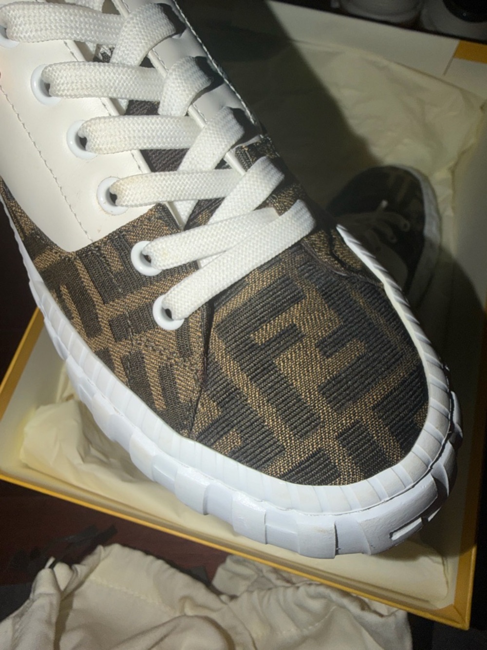 Fendi Brown Zucca Canvas and White Leather Low-Top Sneakers - Picture 2 of 4